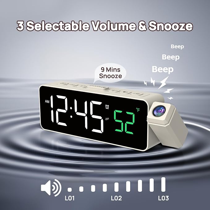 Netzu Projection Alarm Clock for Bedroom Ceiling, Small Compact Plug-in Digital - Image 6