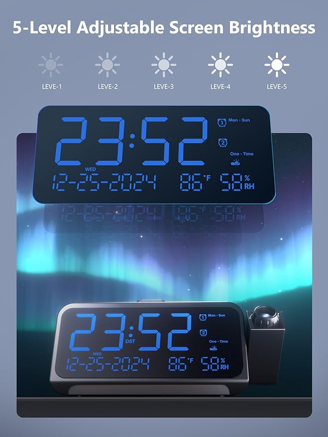 OnLyee Projection Clock for Bedroom Ceiling, Alarm Clock for Heavy Sleepers | - Image 5