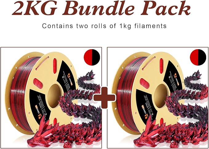 LOVOON PLA 3D Printer Filament Silk Bundle 2KG, PLA Filament 1.75mm Shiny Dual - Image 2