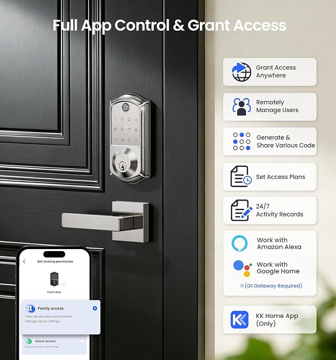 Veise VE017 Fingerprint Smart Door Lock, App Control, 8-in-1 Keyless Entry - Image 2