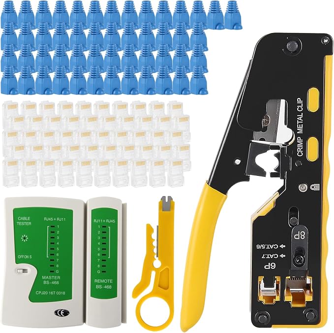 RJ45 Crimp Tool Kit with Network Cable Tester All-in-One Pass Through Ethernet by Dorhea