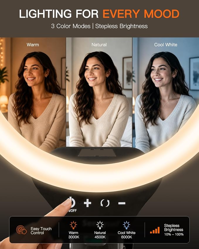 Sensyne Ring Light with Stand, LED Ring Light with Remote, 3 Color Modes & 10 - Image 3