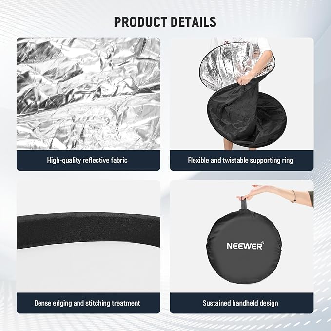 NEEWER 51 Inch/130 Centimeter Light Reflector Diffuser 5 in 1 Collapsible Multi - Image 7
