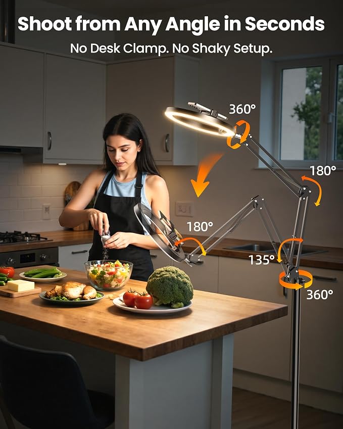 Ring Light with Stand Tripod for iPhone – Evershop 10” Overhead Camera Mount - Image 2