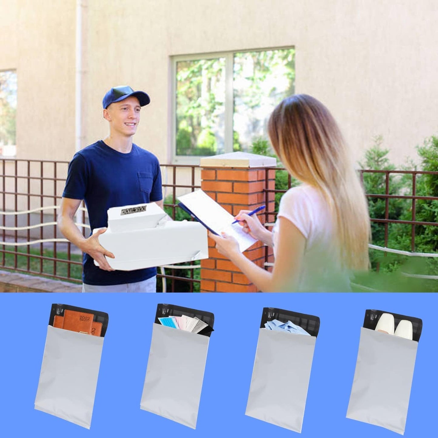 newlng Poly Mailers Shipping Bags Mailing bags 200pcs 10x13" / 250x350mm White Shipping Envelopes Self-sealing Adhesive Waterproof and Tear-Proof Packaging Bags Poly Bag for Clothing Books Gift