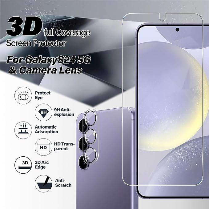 BIGFACE Galaxy S24 Tempered Glass Screen Protector + Camera Lens Protector - Image 2