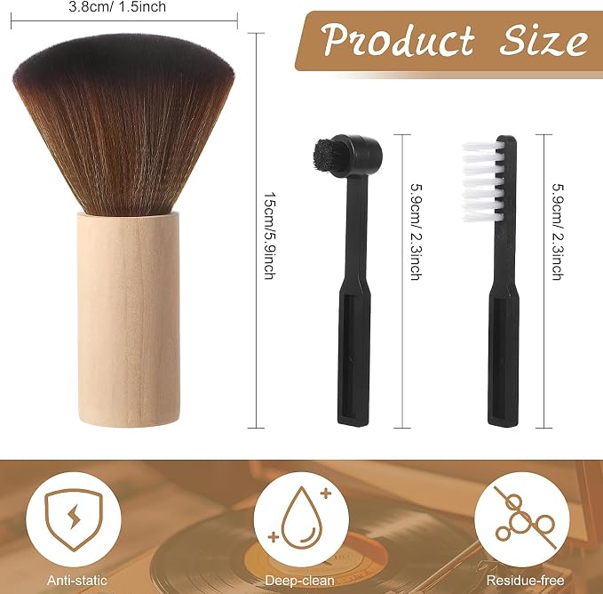 Ziliny 3 Pcs Vinyl Record Cleaning Brush Wooden Anti Static Dust Record Vinyl - Image 2