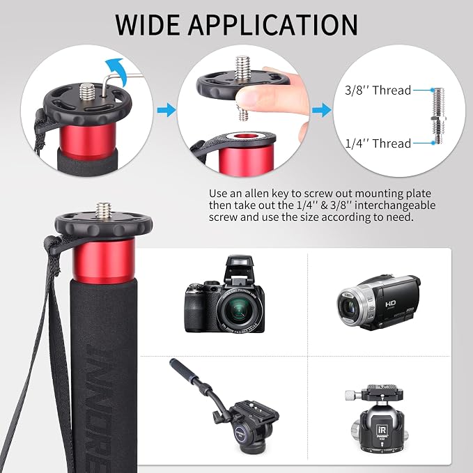 66.9in/170cm Camera Monopod INNOREL VM80A Aluminum Alloy Portable Compact - Image 2