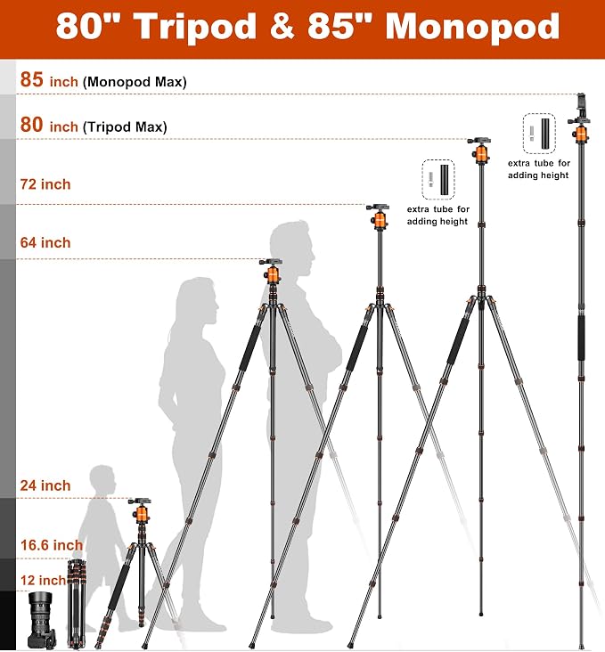 80/85 inches Heavy Duty Tripod for Camera and Phone, DSLR Binoculars Spotting - Image 2