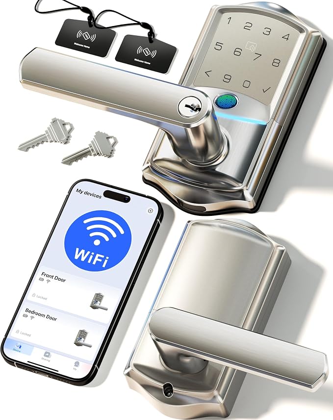 Veise VE029 WiFi Smart Lever Lock, Fingerprint Keyless Entry Door Lock by Veise