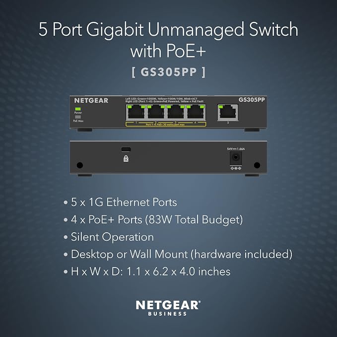 NETGEAR 5-Port Gigabit Ethernet Unmanaged PoE Switch - - Image 2