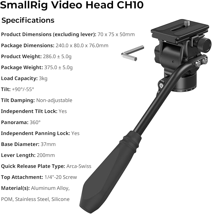 SmallRig CH10 Tripod Fluid Head, Compact Video Head - Image 8
