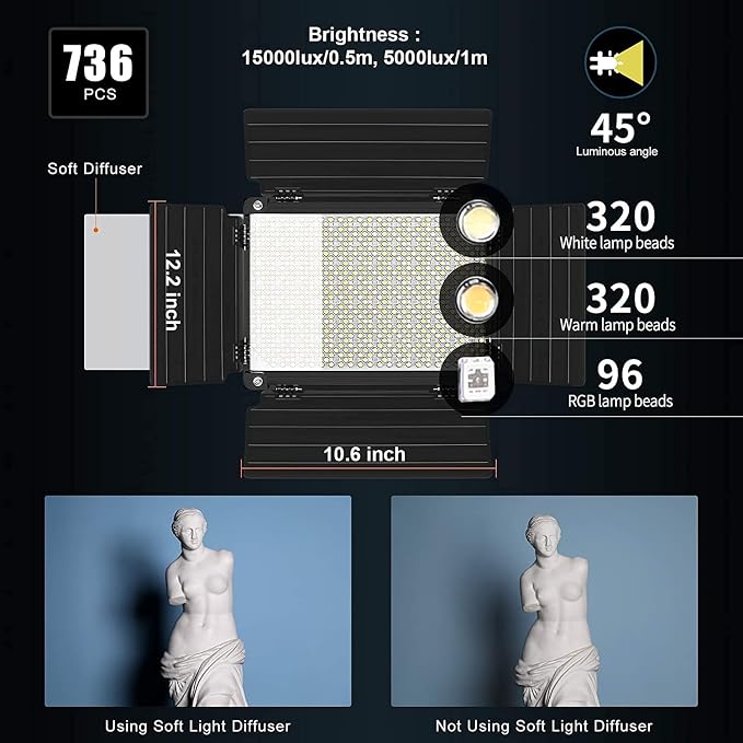 GVM RGB LED Video Light with Bluetooth Control, 360° Full Color 1000D PRO Video - Image 8