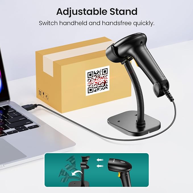 Barcode Scanner with Stand: USB Wired Inventory 2D 1D QR Code Scanner, - Image 5
