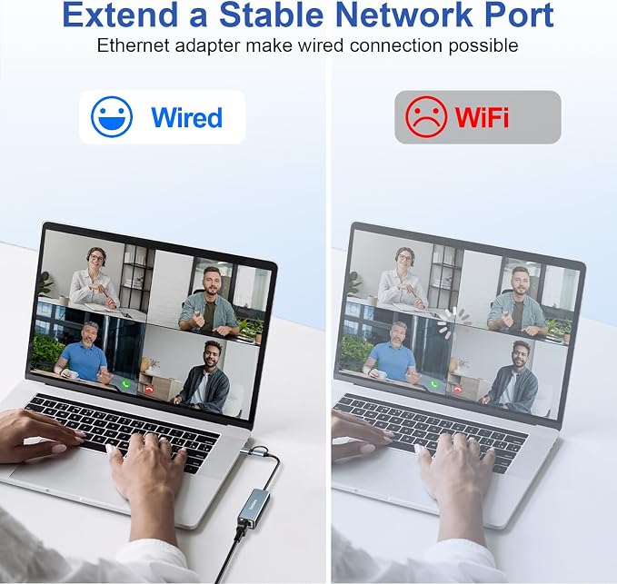 USB 3.0 to Ethernet Adapter, Ethernet to USB C Adapter 2-in-1, RJ45 Gigabit - Image 2