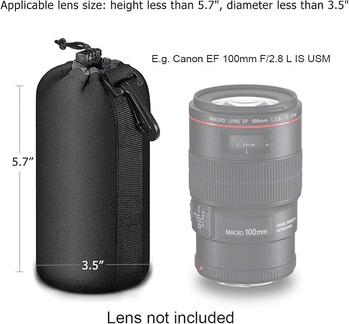 Selens Protective Drawstring Neoprene DSLR Camera Lens Pouch Bag Compatible - Image 3