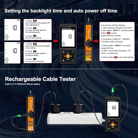 Rechargeable Digital Tone Cable Tester, WANLUTECH Tone Generator - Image 6