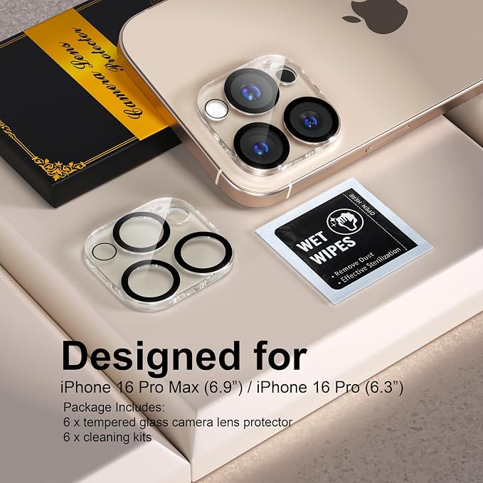for 6 Pack iPhone 16 Pro/iPhone 16 Pro Max Camera Lens Protector 9H Tempered - Image 2