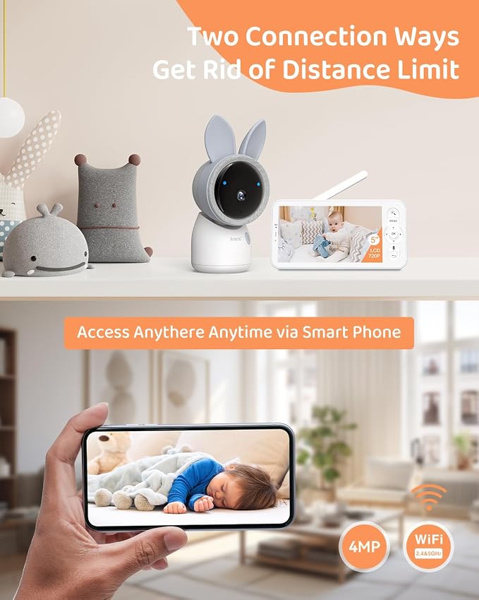 ARENTI 4MP Baby Monitor with Camera and Audio, 5G WiFi 5" Split Screen - Image 4
