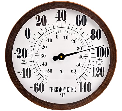 12'' Indoor Outdoor Thermometer Large Numbers, Hanging Decorative Wall by Lirches