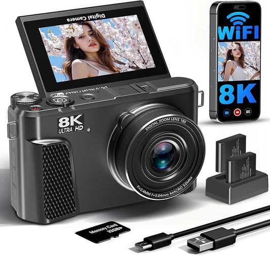 8K Digital Camera for Photography, 88MP HD WiFi Vlogging Camera for YouTube by NIKICAM