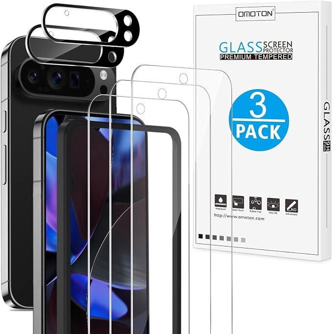 OMOTON 3+2 Pack for Google Pixel 9 Pro XL Screen Protector 6.8 Inch, 3 Tempered by OMOTON