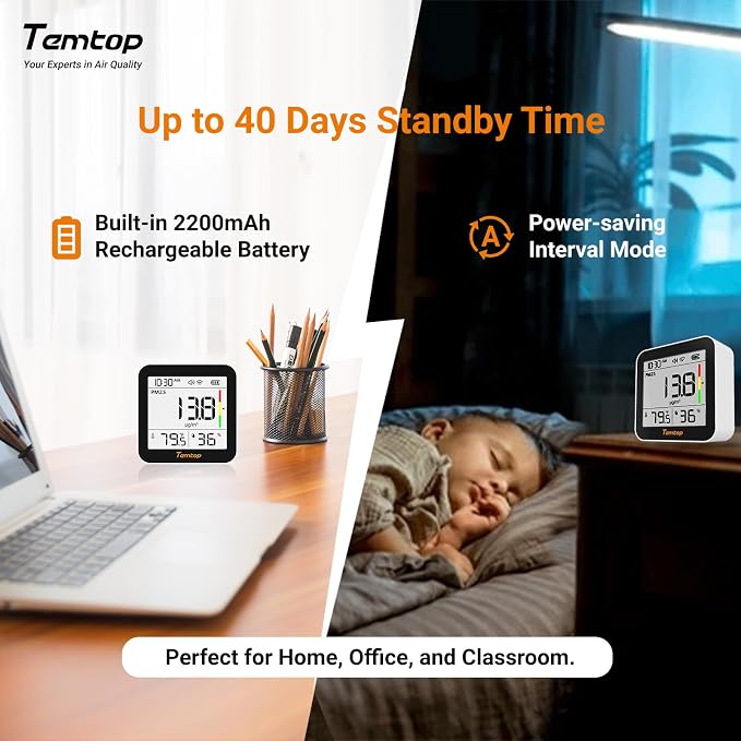 Temtop M10+ WiFi Air Quality Monitor, Rechargeable CO2 Detector - Image 7