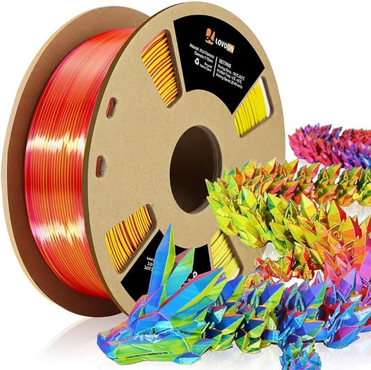 LOVOON 3D Tri-Colors PLA Printer Filament 1.75mm, Silk PLA Red Yellow Blue by LOVOON