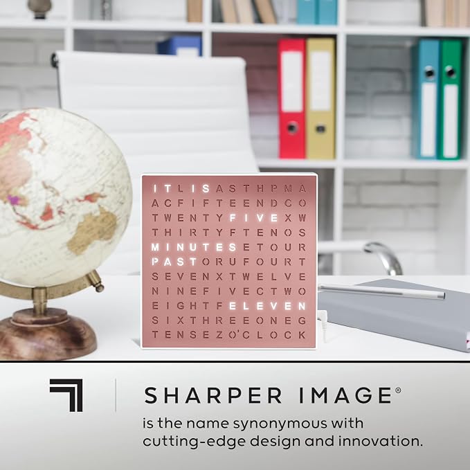 Sharper Image LED Word Digital Clock, Rose Gold Finish, Light-Up Desk & Wall - Image 6