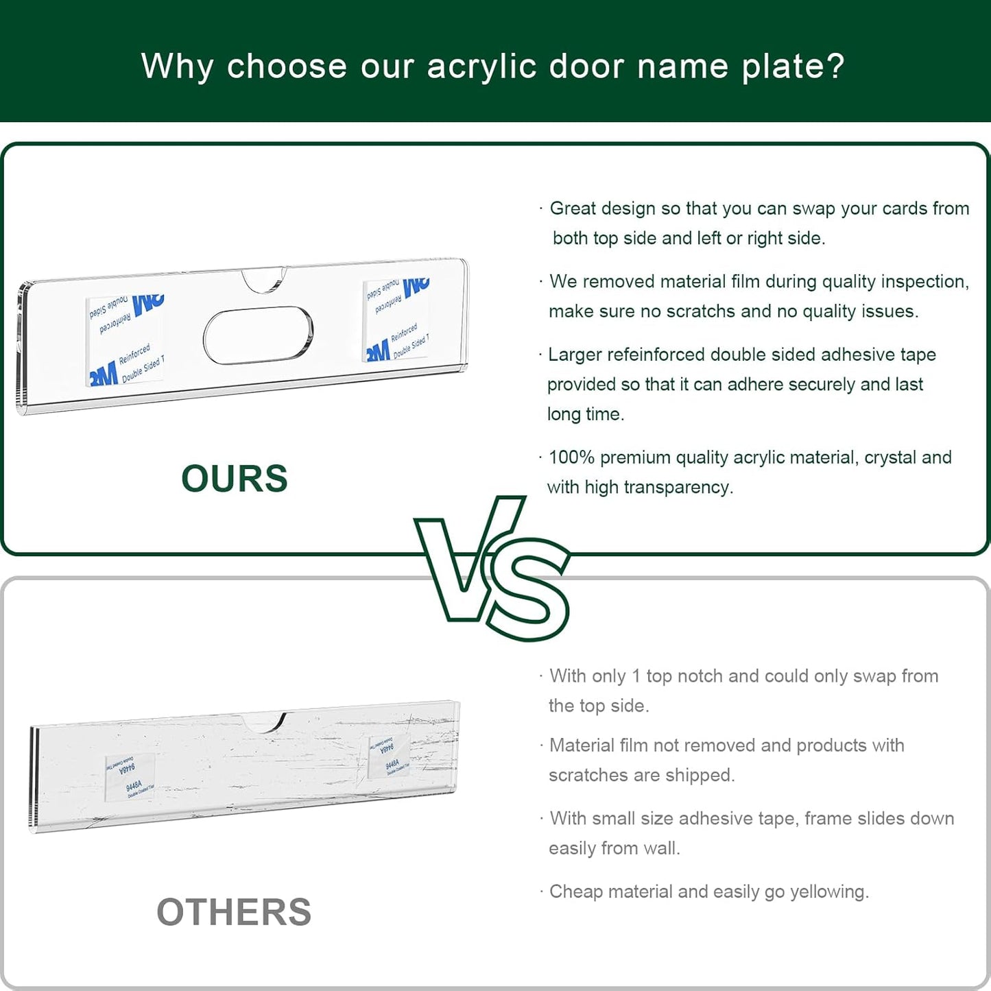 Nameplate for Doors with Adhesive Tapes - 20 Pack 2x8 Inch Clear Acrylic Office Door Name Plate Classroom Wall Name Plate Holder Horizontal Nameplate Holder Plastic Sign Frame