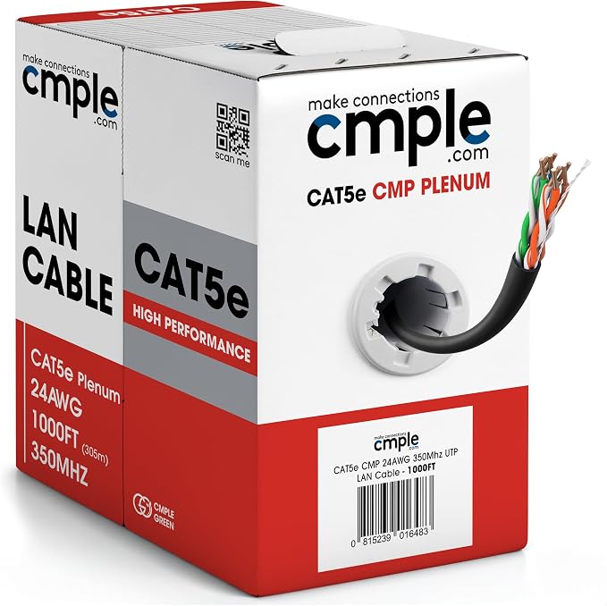 Cmple - Cat5e Plenum Cable 1000ft, 350MHz Gigabit Ethernet Solid Network by Cmple