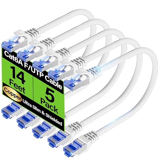 Cat6A Ethernet Cable Shielded 10Gbps 14 ft, Slim Shielded Ethernet Cable Cat 6 by Unknown