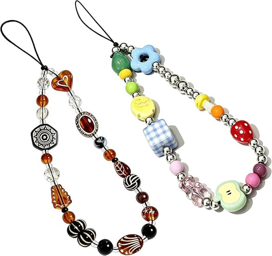 2 Pcs Phone Charm Strap Hand Wrist Strap Camera Lanyard Pearl Beaded Cute Chain by Casecond