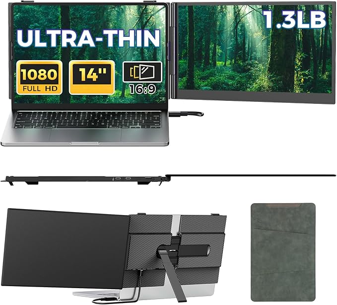 Laptop Screen Extender, Ultra-Thin 0.17" & 1.3lbs Lightweight, Plug & Play Dual by Redalf