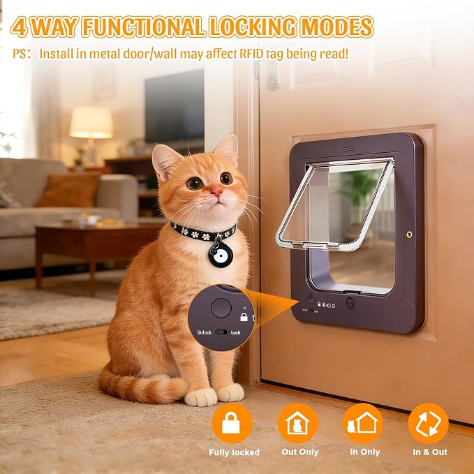 Smart Cat Door with 4 Collar Sensor Key, RFID Cat Door Collar Activated with - Image 4