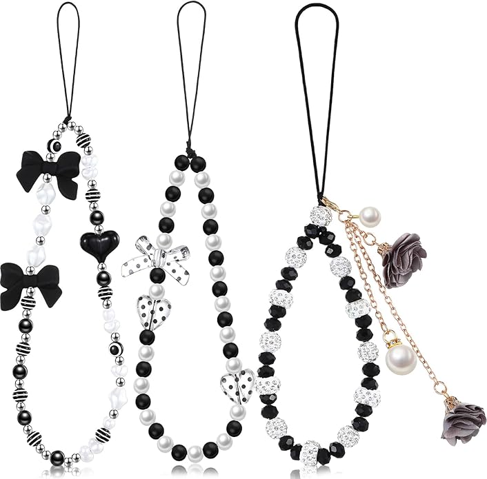 Ecally 3 Pcs Phone Charms Strap Camera Charm Strap Pearl Beaded Butterfly Bow by Ecally