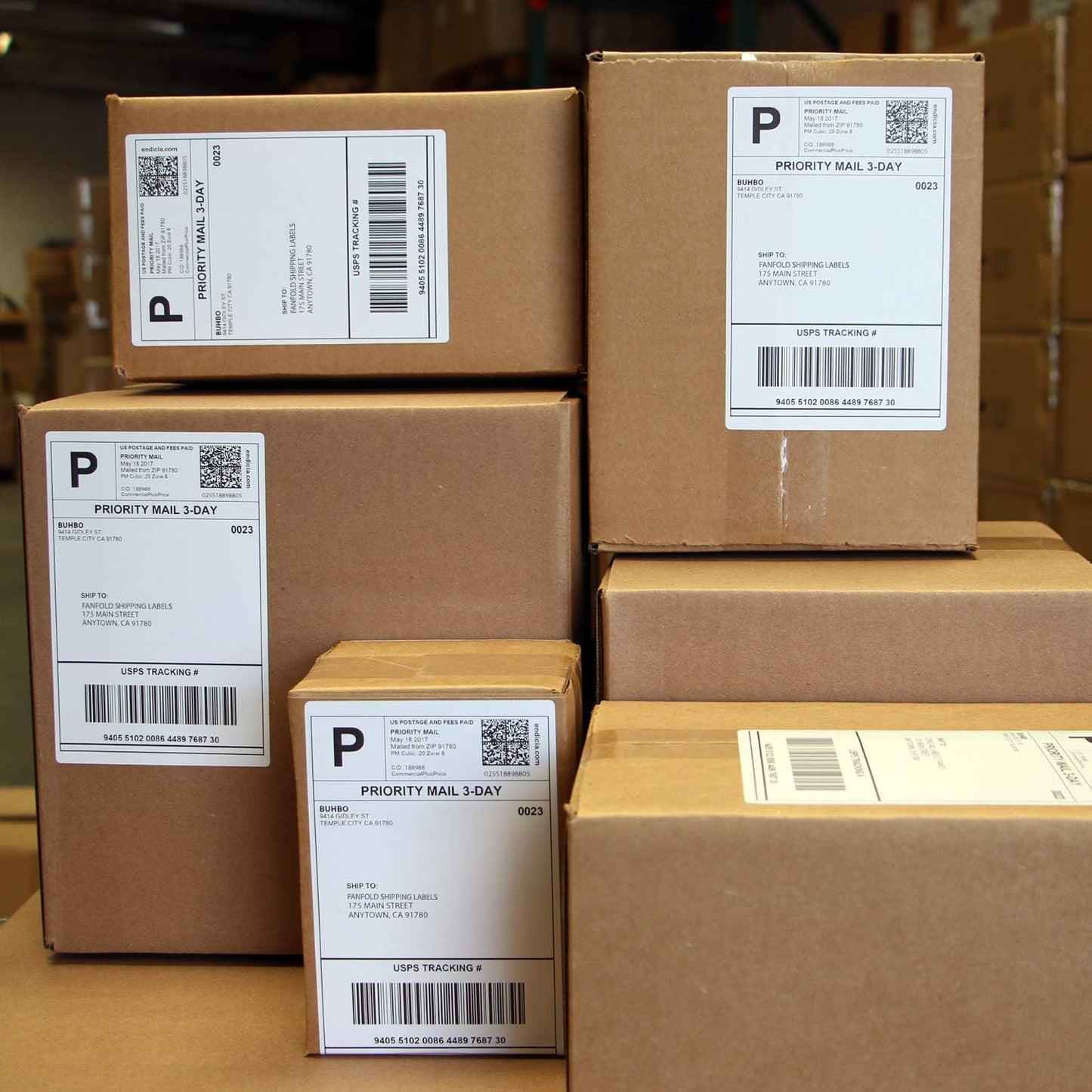 Buhbo 4" x 6" Direct Thermal Labels - Perforated BPA Free - Compatible with Zebra & Rollo Printer - Commercial Grade Shipping (2000 Fanfold Labels - 2 Stacks of 1000)