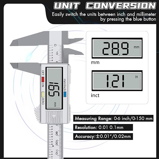 Electronic Digital Caliper, LCD | 0 to 6 inch inch/mm Conversion, Automatic - Image 2