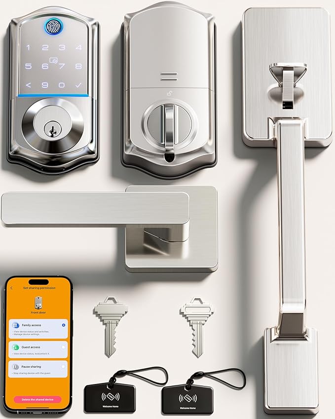 Veise VE017-D Smart Fingerprint Front Door Lock Set, App Control, 8-in-1 by Veise