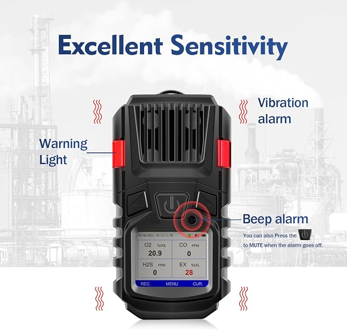 4 Gas Monitor Multi Gas Detector EX O2 H2S Monitor Clip on, 3000mAh - Image 5