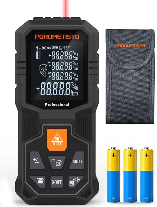 Laser Distance Meter POROMETISTO 164ft/50m, Digital Angle Finder, 12 Modes by POROMETISTO