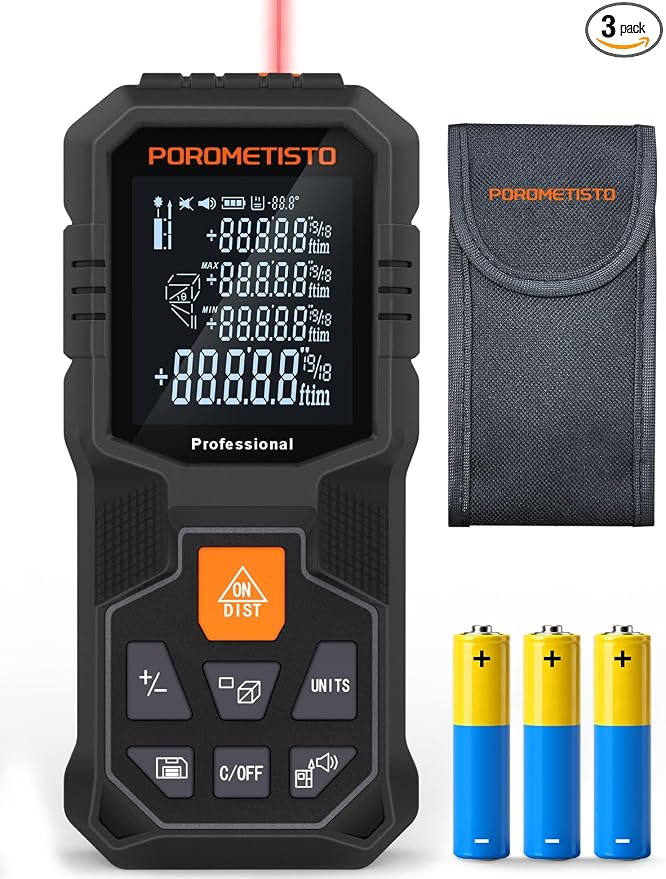 Laser Distance Meter POROMETISTO 262ft/80m, Digital Angle Finder, 12 Modes by POROMETISTO