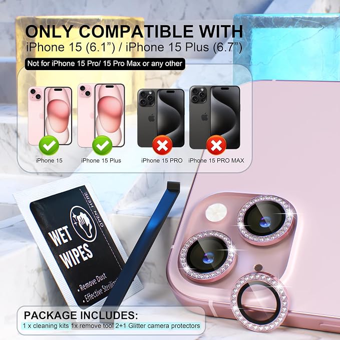 Choiche Compatible for iPhone 15 /iPhone 15 Plus Camera Lens Protector Bling - Image 2