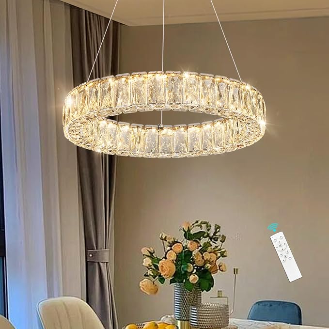 HAIXIANG Modern Crystal Chandelier Dimmable LED 16 Inch Ring Pendant Lights - Image 9