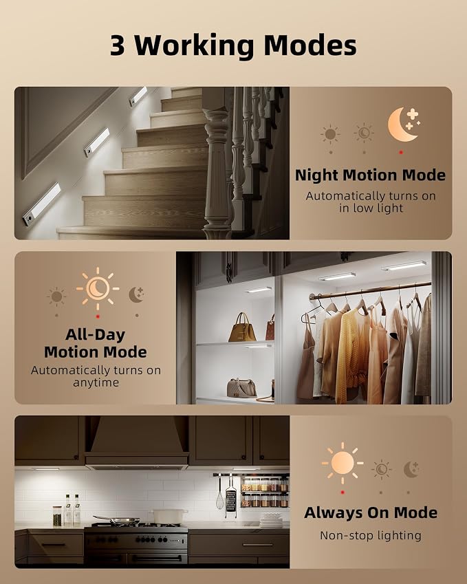 EZVALO 5-Pack Under Cabinet Lighting, 2400mAh Rechargeable Motion Sensor Light - Image 8
