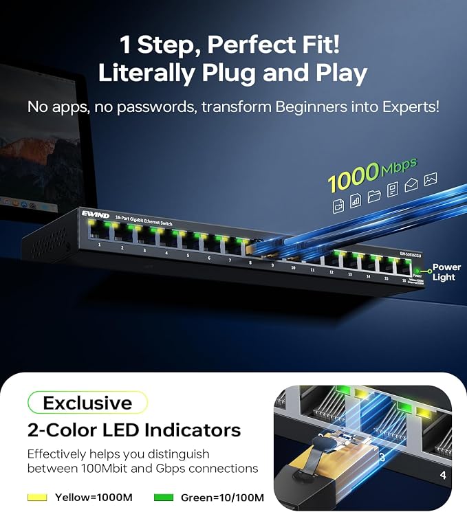 EWIND 2025 Upgraded 16 Port Gigabit Ethernet Switch - Image 5
