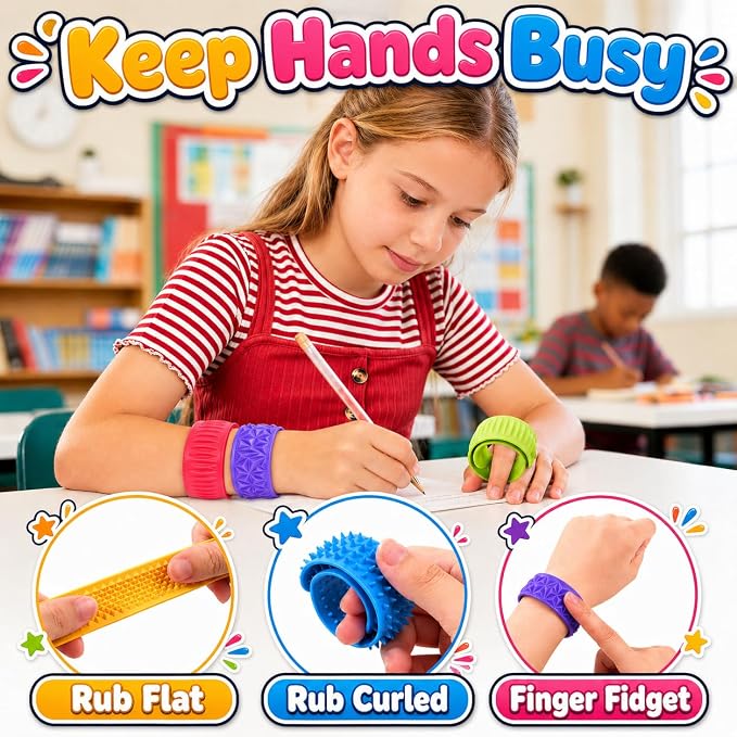 Fidget Toys for Kids Adults: Textured Silicone Slap Bracelets 12 Pack, Sensory - Image 3