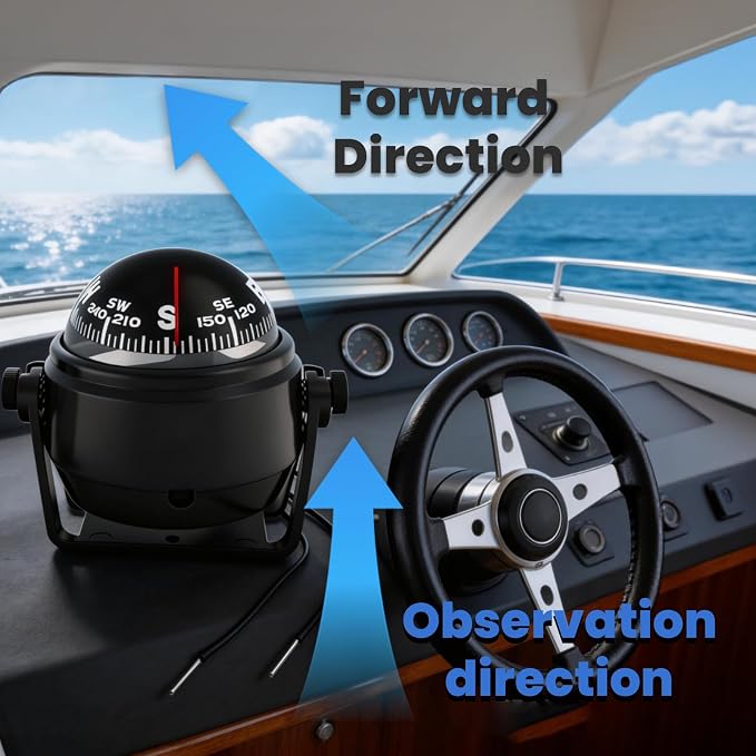 Boat Compass with Magnetic Declination Adjustment, Pivoting Marine Compass - Image 5