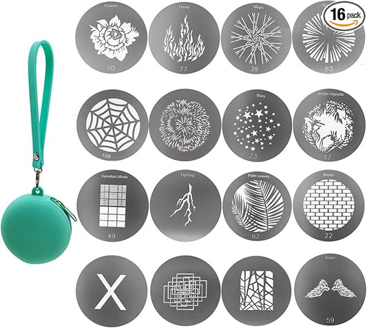 16Pcs Round Gobos Kit for Optical Snoot, 66mm/2.6in Metal Plate Patterns for by ZALUNERO