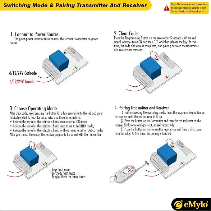 eMylo DC 12V 4x1channel RF Relay Wireless Remote Control Light Switch 433Mhz - Image 6
